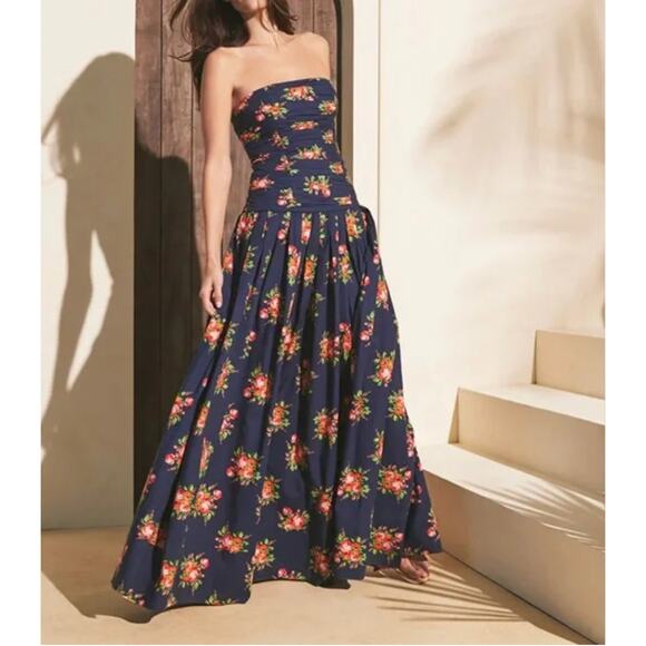 CARA CARA Montreal Maxi Gemma Scarf Blue Floral‎ Strapless Gown Women's Size 2